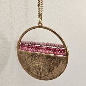Gold-colored Necklace with Pink Beads